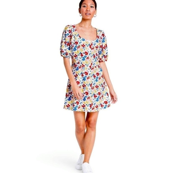 Rixo Target Puff Sleeve Linen Multicolor Floral Button Front Mini Dress Size 2 - Picture 10 of 10